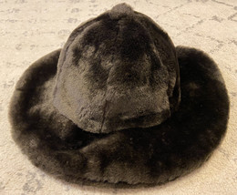 Vintage Faux Fur Brown Tie Hat With Rim Adjustable A7 - £22.58 GBP
