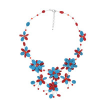 Modern Turquoise&Coral Flower .925 Silver Necklace - £23.26 GBP