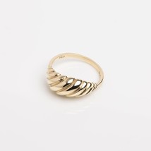 Croissant Ring, Solid Gold Croissant Ring, Thick Dome Ring, Ribbed Dome Ring, Go - $460.00