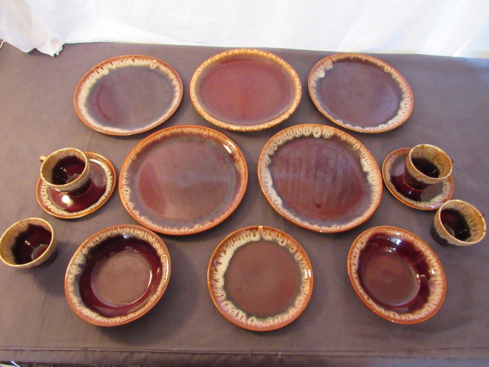 Dinner Plates Saucers Bowls Cups Brown Drip Glaze Hull? Replacement Pieces - $64.45