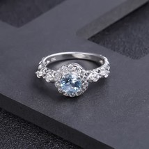 1.05Ct Natural Sky Blue Topaz Gemstone Vintage Ring For Women Classic Rings 925  - $51.85
