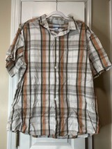 Men&#39;s Columbia Plaid Button Up XXL Brown Striped Casual Short Sleeve - $10.95