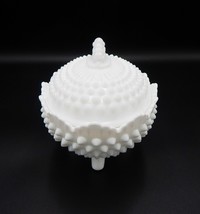 Fenton White Milk Glass Hobnail Oval Footed Covered Candy Dish with Lid - £28.43 GBP