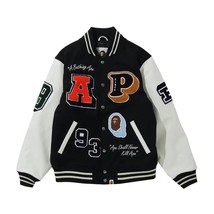 Bape Crazy Patch Classic Wool &amp; Leather Letterman Varsity Jacket - Black... - €34,25 EUR+