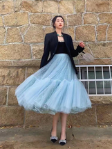 Light BLUE Tiered Tulle Skirts Women's Layered Tulle Skirt Holiday Skirt Outfit  image 12