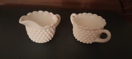 Vintage Fenton Hobnail Milk Glass Star Edge Cream and Sugar Set - $6.00