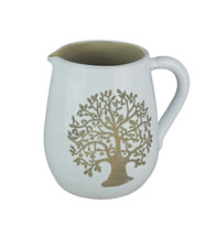 White Ceramic Vintage Finish Family Tree Design Decorative Pitcher - £20.68 GBP