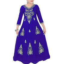 Ramadan Kaftan Royal Blue Dubai Special  Dress Moroccan Girls Wedding Party Kid - £48.95 GBP