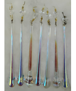 7 Iridescent Rain Drop Blown Glass Crystals w/Bead Ornaments 7.5&quot; Chande... - €115,26 EUR