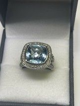 DAVID YURMAN (c) Sterling Silver 11mm Blue Topaz Albion Diamond Ring (Si... - $475.00