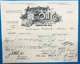 AMERICAN OIL COMPANY (RI) vintage April 28, 1904 invoice on letterhead - $20.92 CAD
