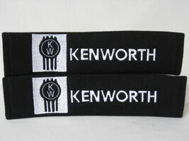 2 pieces (1 PAIR) Kenworth Embroidery Seat Belt Cover Pads (White on Black) - $17.99
