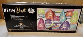 Neon Happy New Year Party Supply Kit Foil Hats Tiaras Horns For 10 Peopl... - £9.03 GBP