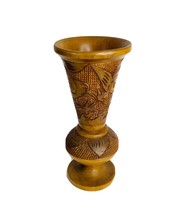Vintage Pedestal Vase Hand Carved Etched Wood Flower Floral &amp; Bird Detail 8.25&quot; - £14.98 GBP