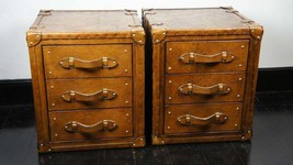 Pair of Handmade Leather 3 Draw Trunks Side Table Home &amp; office Decor - £838.18 GBP