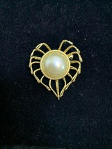 Vintage Gold Tone Large Faux Pearl Heart Brooch (2200) - $10.00