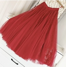 RED Tulle Midi Skirt with Sequins Outfit Women Plus Size Sparkly Red Tulle Skirt image 6