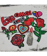 Woven Patches Craft Embellishment Lot Red Roses LOVE Romantic Lipstick H... - $11.88