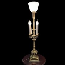 Vintage Electric Brass Table Candelabra Glass  Lamp Antique Hollywood Regency - £300.66 GBP