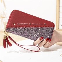 Fashion Women&#39;s Pu Leather Long Wallets Sequins work Glitter Wallet Coin Purse F - £43.16 GBP