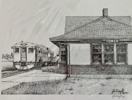 Tower Minnesota Railroad Train Depot Drawing John Cartwright Signed Print 1994 - £15.56 GBP