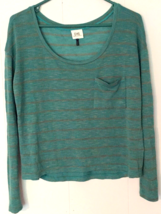 C &amp; S women M shirt green with gray stripes long sleeve pocket - $6.90