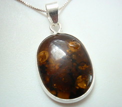 Genuine Amber Oval 925 Sterling Silver Pendant - £6.82 GBP