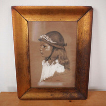 Vintage 1940 Young Girl Harry Worthman Pastel Signed Drawing Copper Gilt... - £469.09 GBP