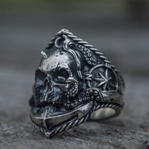 Retro Silver Color Men&#39;s Gothic  Biker Rings Pirate Anchor Compass Stainless Ste - £8.73 GBP