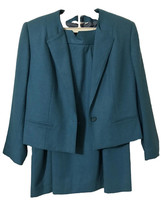 Vintage Glen Aire Women’s Teal Wool Suit Blazer Jacket Skirt Sz 10 Single Breast - £31.03 GBP