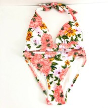 Sunn Lab Swim Bikini Floral Halter Triangle High Waist Pink White Size XS - £11.37 GBP