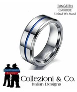 Mens Tungsten Carbide Police Officer Lives Matter Blue Line Silver Ring ... - £11.17 GBP