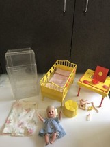 Vtg Suzy Suzi Susie Cute Doll dressed Crib Play Table bib Accessories lot Rare - £71.16 GBP