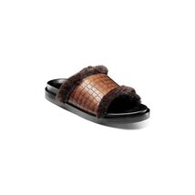Stacy Adams Monty Slide Sandal Crocodile Print Faux Fur Cognac 25560-221 - $55.99