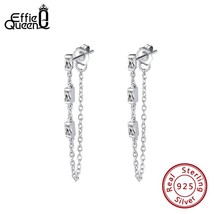 Effie Queen 925 Silver Chain Earring Texture Dangle Long Drop Earring With AAAA  - £17.41 GBP