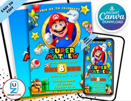 Super Mario Birthday Invitation | Birthday Invitation | Super Mario Invi... - £3.13 GBP