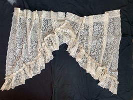Vintage Ivory Lace Ruffled Curtain Valance Window Treatment 38&quot;x76&quot; Set - $22.28