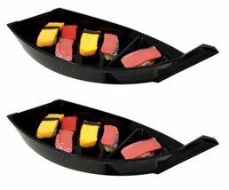 Ebros Japanese Black Plastic Lacquer Sushi Fishing Boat Serving Plate Se... - $33.99