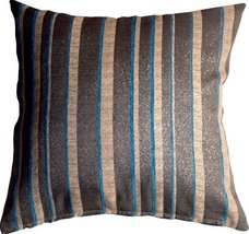 PILLOW DÉCOR Glitter Stripes 20x20 Blue and Gray Throw Pillow - $34.95