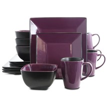 Elama Mulberry Loft 16 Pc Purple Square Glazed Stoneware Dinnerware Complete Set - £60.89 GBP