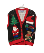 Country Workshop Womens Cardigan Sweater Sleeveless Red Christmas Santa ... - £27.60 GBP