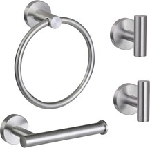 4 Piece Brushed Nickel Bathroom Hardware Set, Modern Towel Ring And Toil... - £24.79 GBP