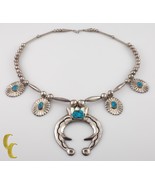 925 Sterling Silver &amp; Turquoise Bead Chain Naja Pendant Necklace - $694.16