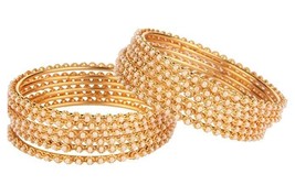 Indian Bollywood Style Gold Plated Set of 12 Pearl Chudi Jewelry Bangle Set - £20.49 GBP