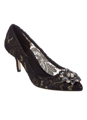 Dolce &amp; Gabbana Belluci Taormina Black Lace Jeweled Pumps Italy 37.5 - $282.15