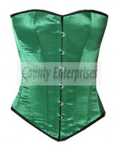 Full Steel Boned Overbust Victorian Bustier Shaper Gothic Green Satin Co... - £44.83 GBP