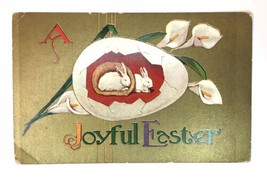 Antique &quot;A Joyful Easter&quot; Greeting Card Series No. 77 Bunny Rabbits Egg Lilies - £18.87 GBP