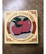 Set of 4 Round Stone Naturally Absorbent  Coasters Apple Design - $20.34 CAD