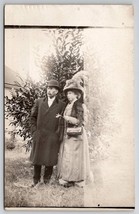 RPPC Edwardian Woman Fancy Hat And Fur Dapper Gentleman Real Photo Postcard W27 - £7.07 GBP