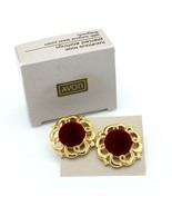 AVON vintage burgundy velvet &amp; gold pierced earrings - 1990 Luxurious Lo... - £11.79 GBP